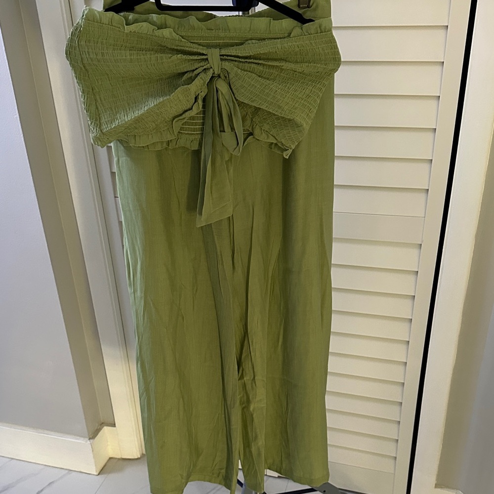 Elegant Olive Wide Leg Pant Set
